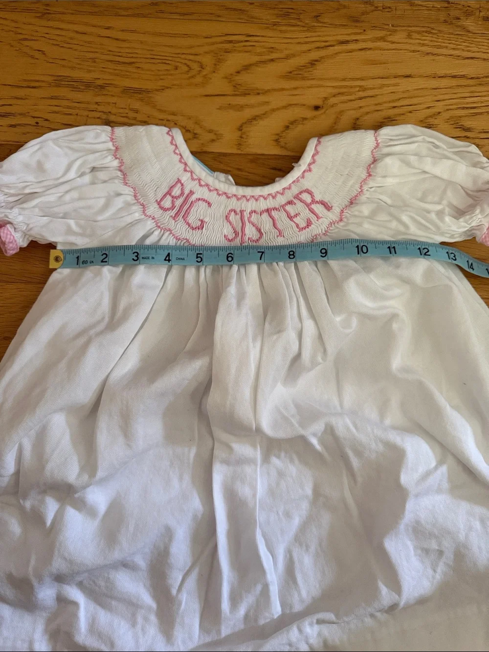 18M -Southern Sunshine “BIG SISTER” Smocked Little Girl Dress & Pink Trim VTG90s